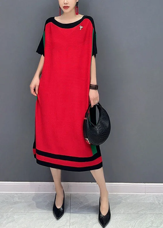 Weekend Offers That Tempt Loose Red O-Neck Knit Sweater Dresses Short Sleeve