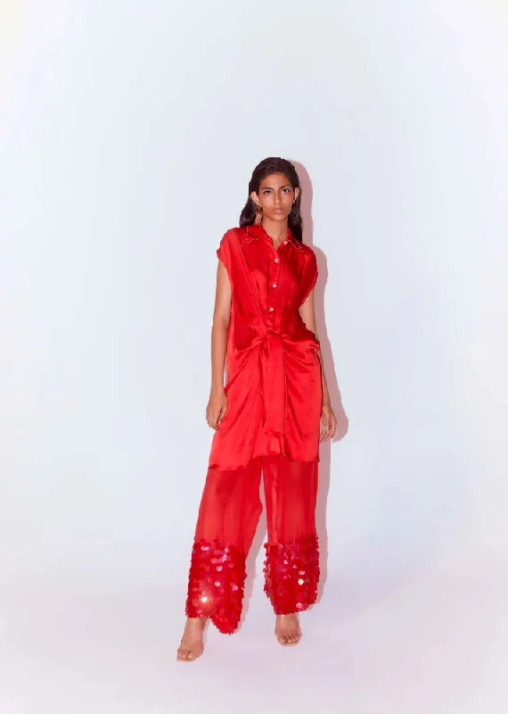 Epic Deals Aspen Organza Embroidered Trousers (Red)