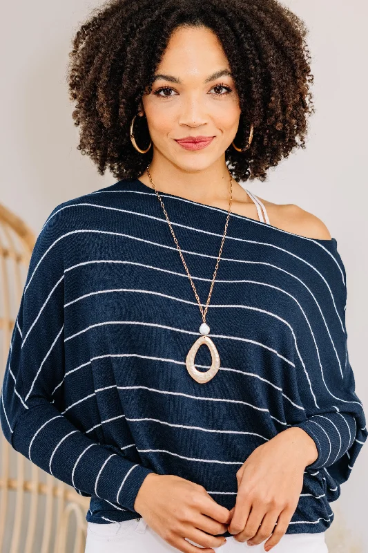 Early Bird Discount Lead You Home Navy Blue Striped Dolman Top