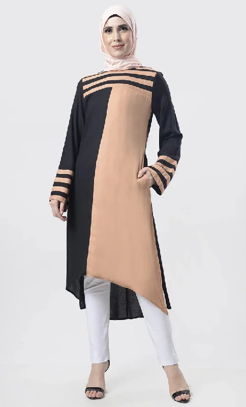 Weekend Offers That Dazzle Black Striped Detailing Multi-Panel Tunic