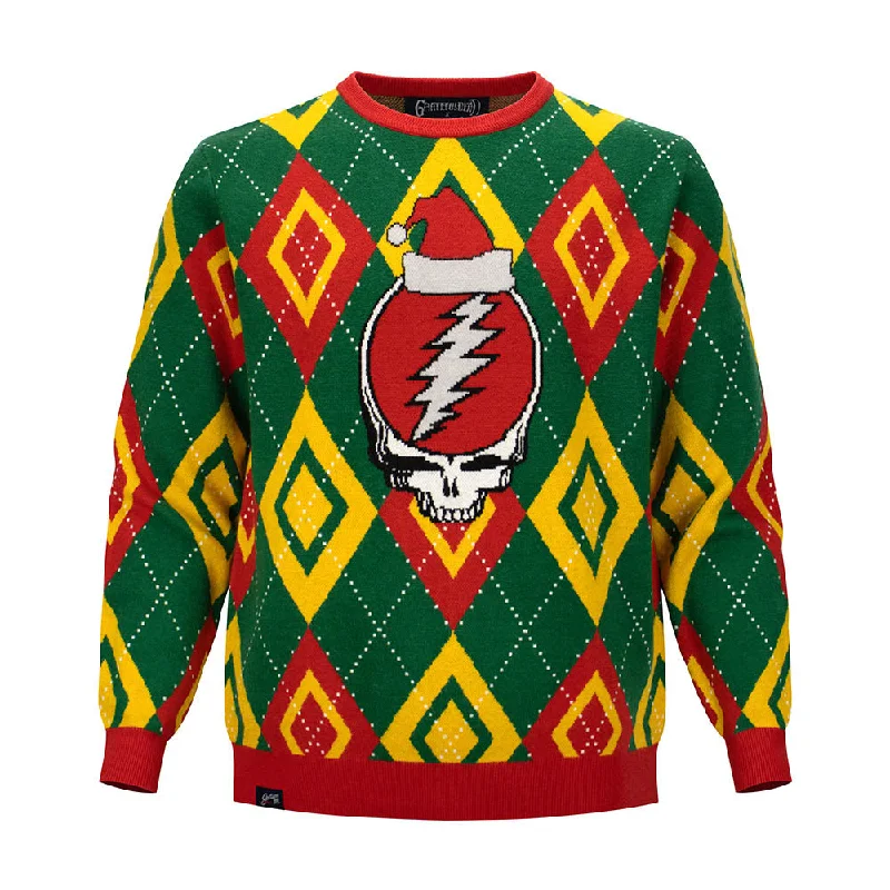 Buy More, Save More Grateful Dead | Crewneck Holiday Fleece Sweater| Stealie in Red Diamond Pattern
