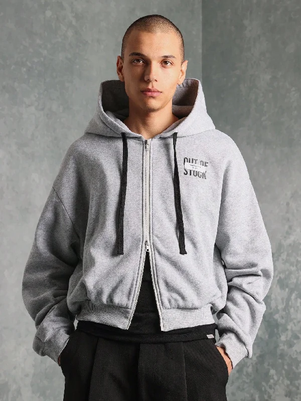 Crop Fit Zip-Up Hoodie With Small Graphic Print