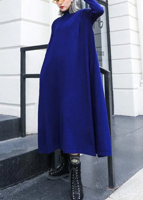 Major Savings For Work blue Sweater dress Design high neck large hem Art fall knit dress