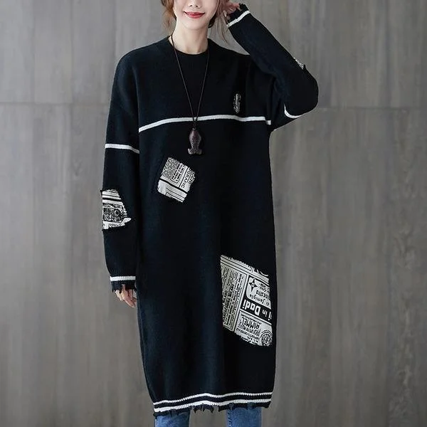 Markdowns long sleeve plus size knitted vintage for women casual midi autumn winter sweater dress