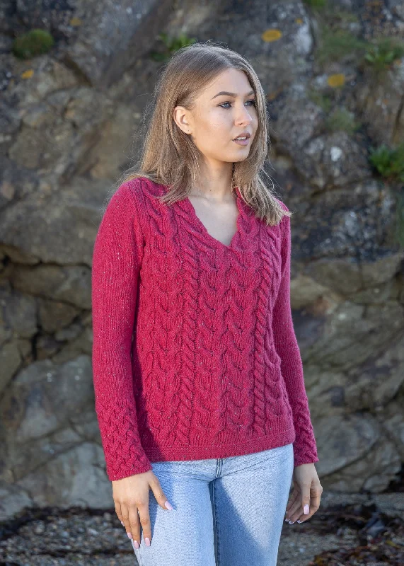 Discount Deals IrelandsEye Women's V Neck Aran Sweater | Bramble Berry