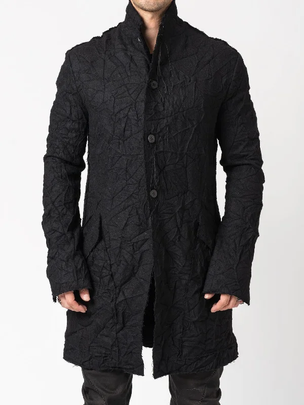 Crumpled Wool Long Jacket