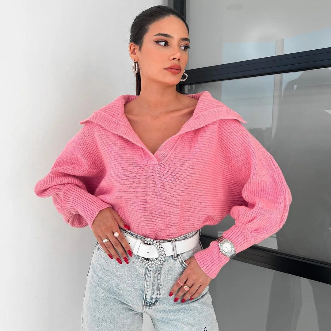 Celebrate the Weekend with Discounts Vintage Turndown Collar Knit Women Jumper Pullover Streetwear Harajuku Loose Sweater Celebrate the Weekend with Discounts Vintage Turndown Collar Knit Women Jumper Pullover Streetwear Harajuku Loose Sweater