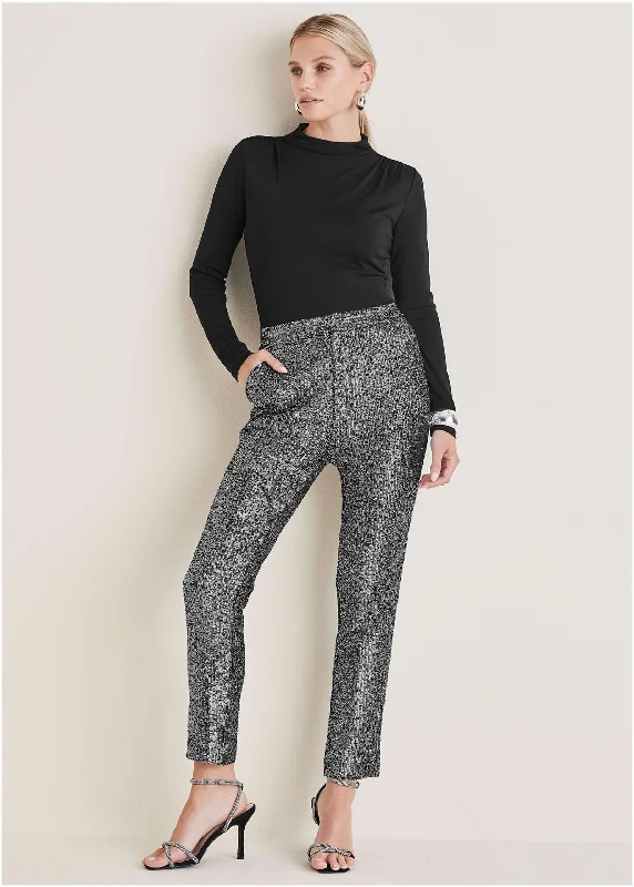 Super Bargain Sequin Straight Leg Pants - Silver