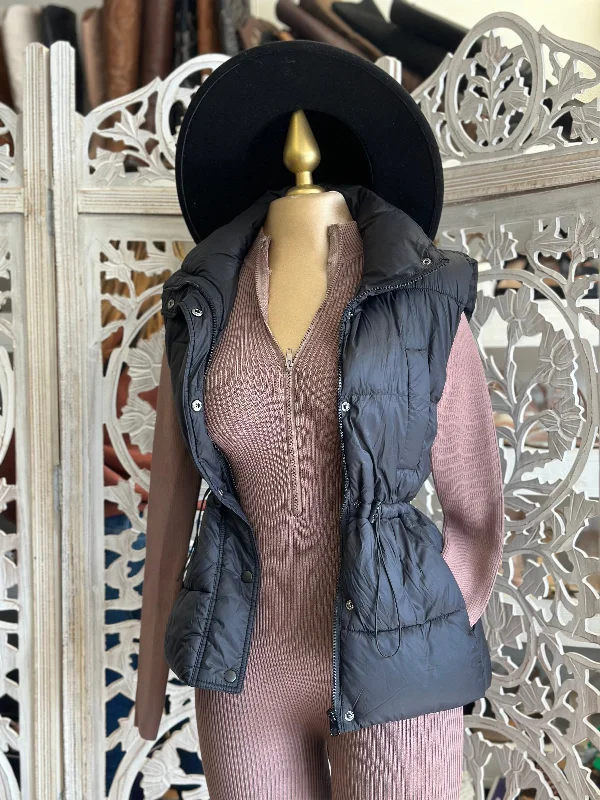 Online Only Black Puffer Vest Hip Length