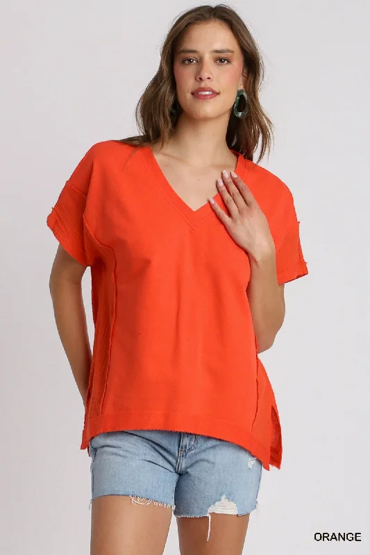 Overstock Clearance French Terry V-Neck Top