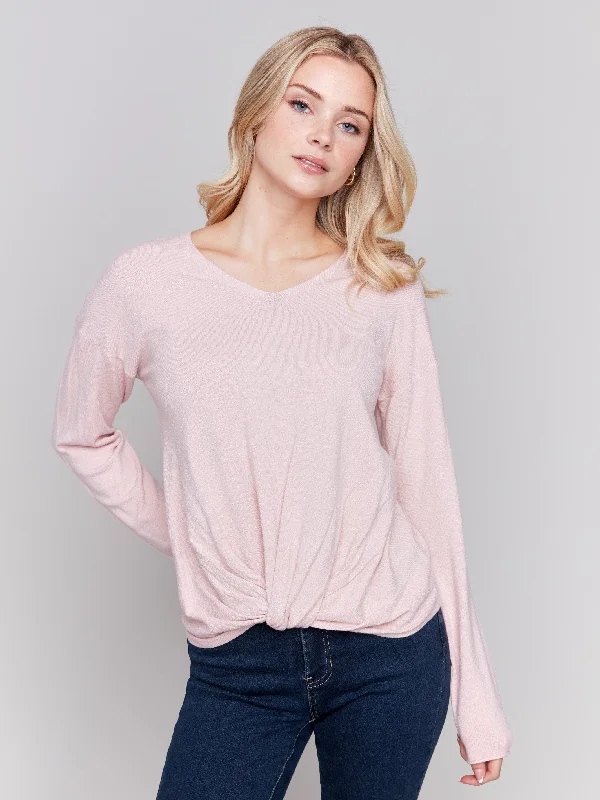 Weekend Offers That Impress Sweater with Front Knot Detail - Quartz