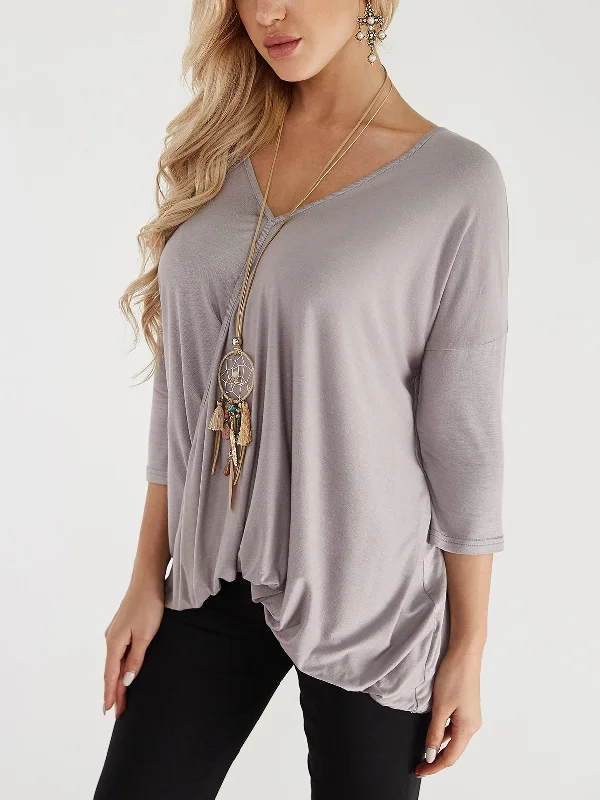 Epic Deals Custom V-Neck Plain Crossed Front Half Sleeve Grey T-Shirts
