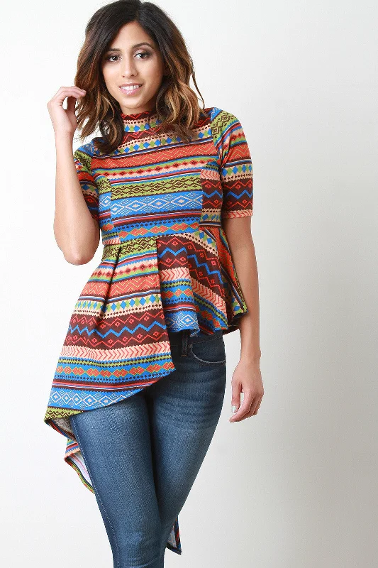 Discount Deals Mock Neck Asymmetrical Peplum Top