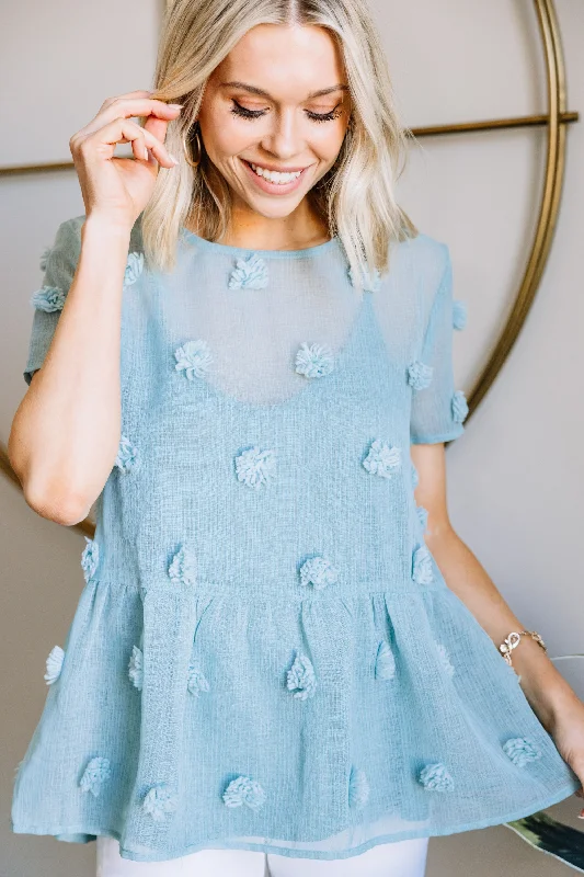 Half Price It's All Real Seafoam Blue Swiss Dot Blouse