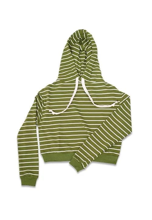 The Best Prices LMP021 pbch crop hoodie hijau army putih belang stripe