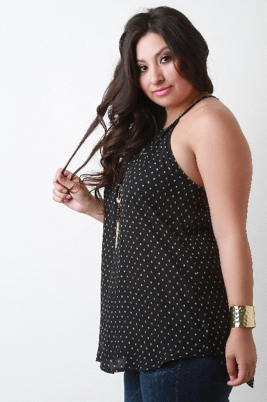 Weekend Discounts to Delight Graphic Patterned Print Flowy Necklace Top