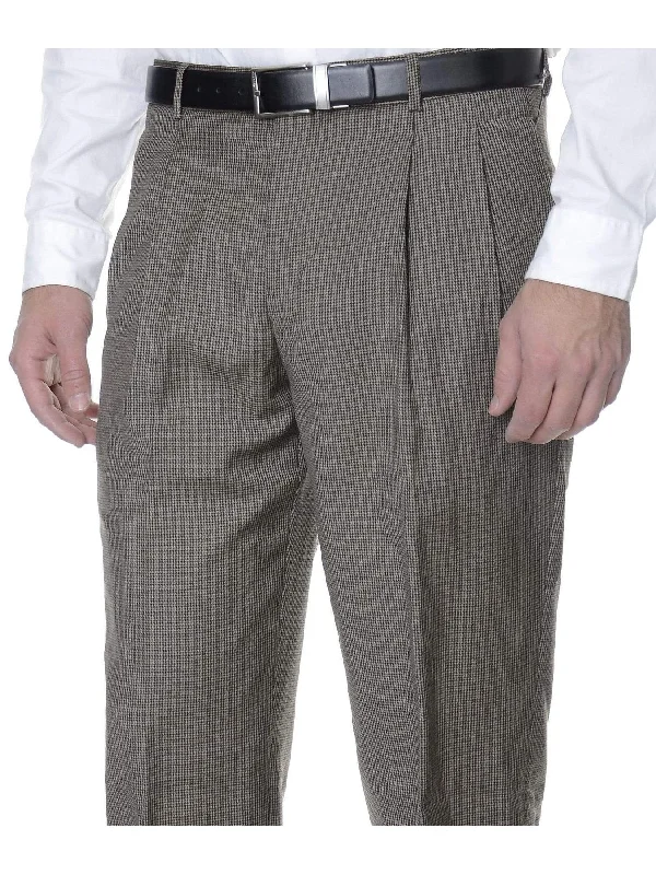 Tasso Elba Mens Brown Houndstooth Double Pleated Wool Dress Pants