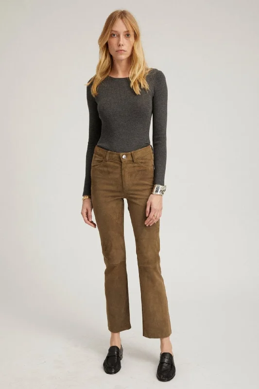 Great Deal Olive Suede 5 Pocket Ankle Flare Pants
