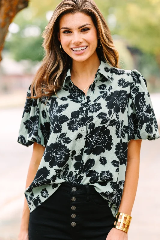 Huge Savings Get What You Love Sage Green Floral Blouse