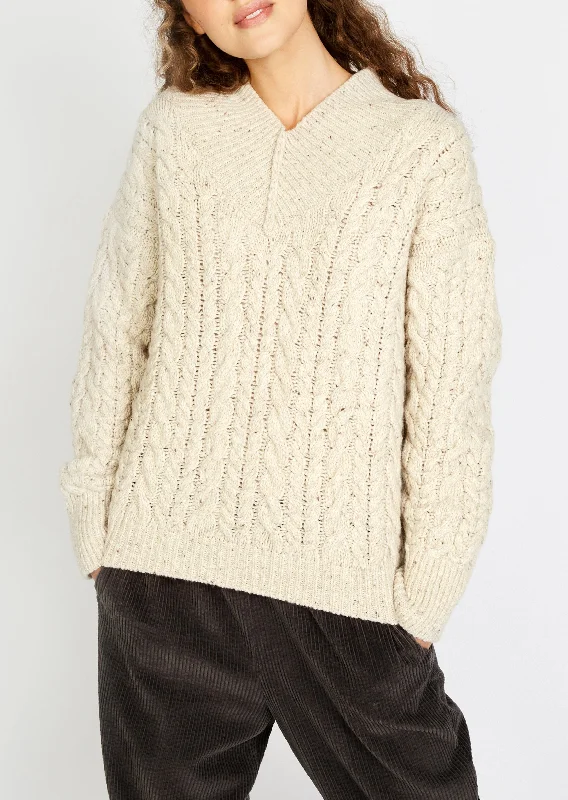 Savings Alert IrelandsEye Cable V-neck Aran Sweater | Chalkstone