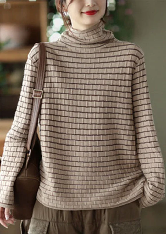 Weekend Savings Fiesta Khaki Striped Knit Sweater Tops Turtle Neck Oversized Winter