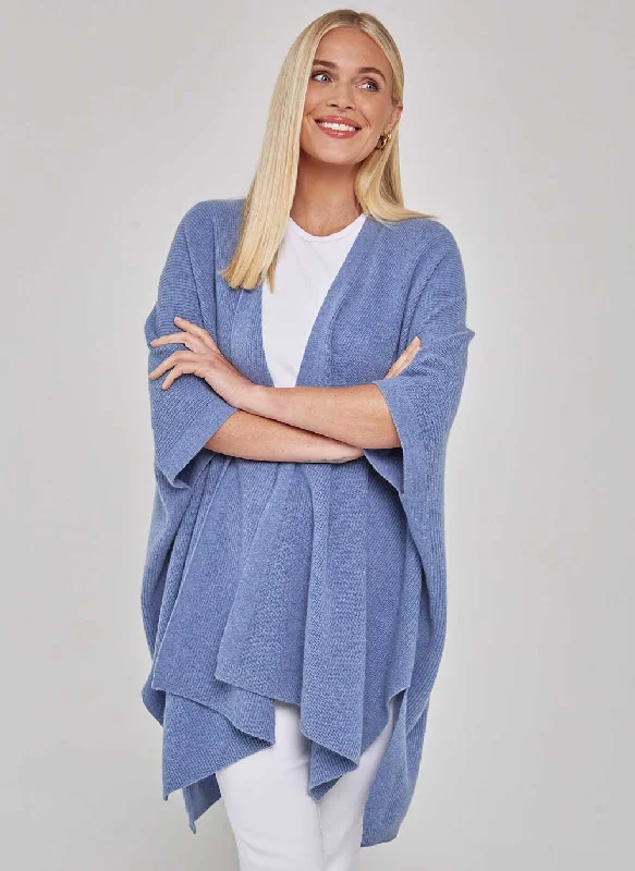 YEAR-End Clearance Kimono Rib Cashmere Cardigan - Blue Melange