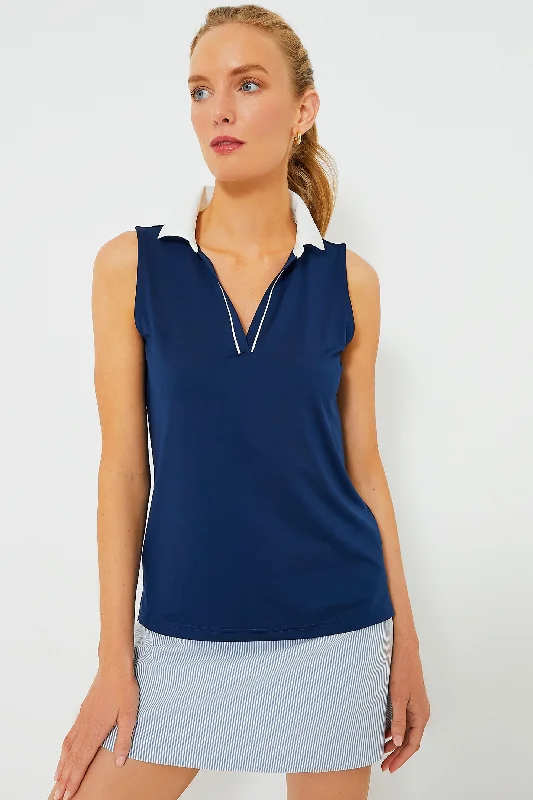 Price Break Navy Sleeveless Caroline Polo