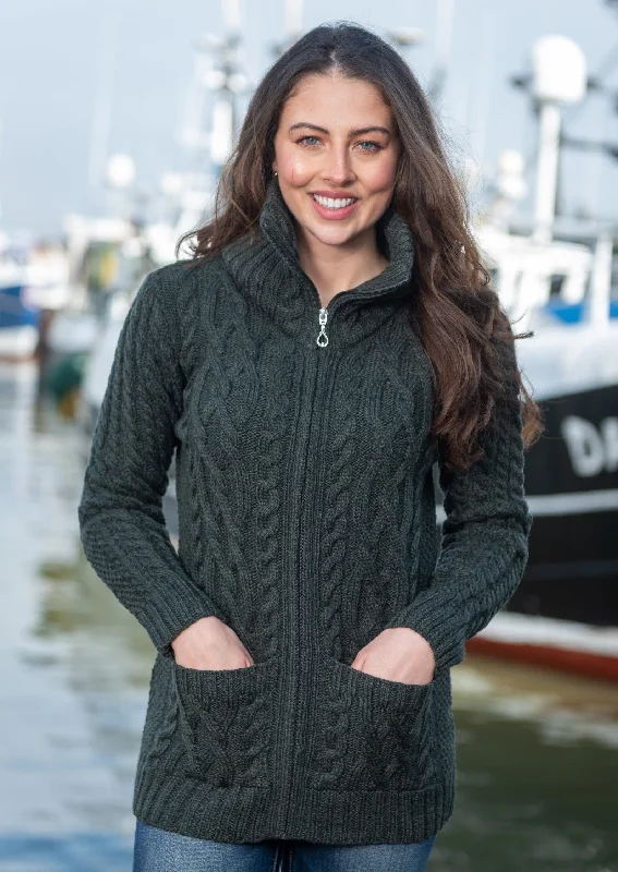 Final Clearance Aran Claddagh Zip Cardigan | Green