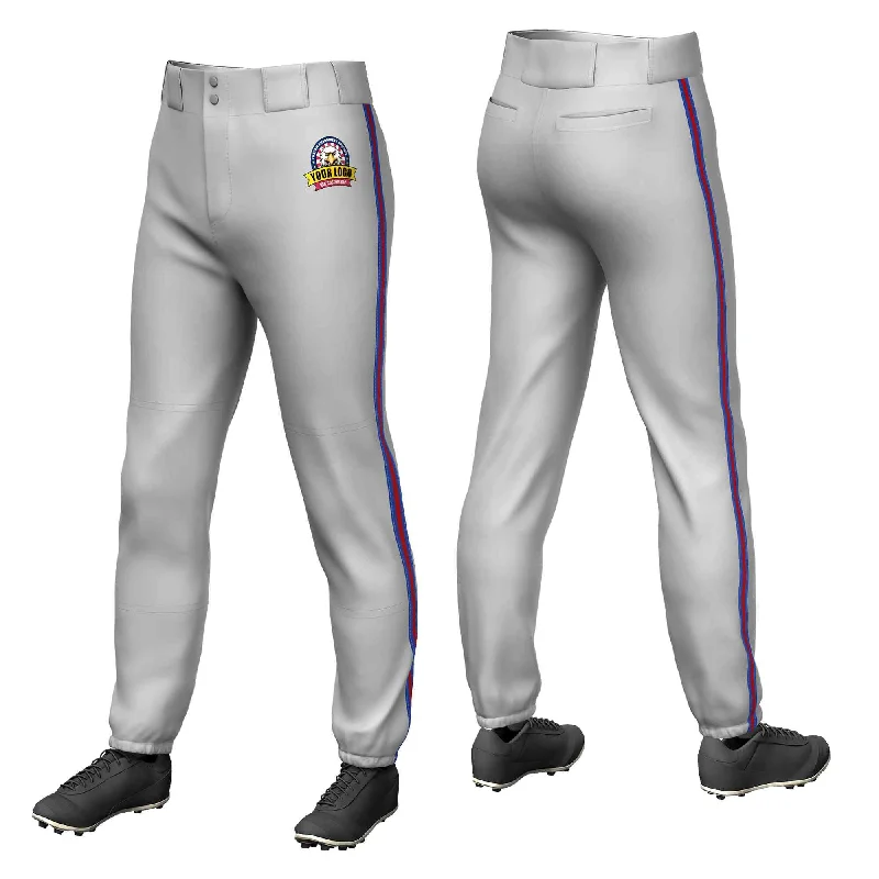 Custom Gray Royal Red-Royal Classic Fit Stretch Practice Pull-up Baseball Pants