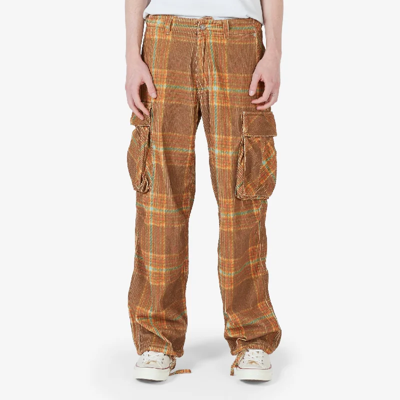 Corduroy Printed Cargo Pant Grey Brown