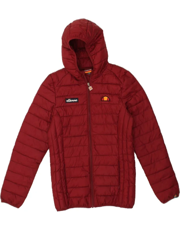 Year-End Clearance ELLESSE Womens Hooded Padded Jacket UK 10 Small Burgundy Polyester