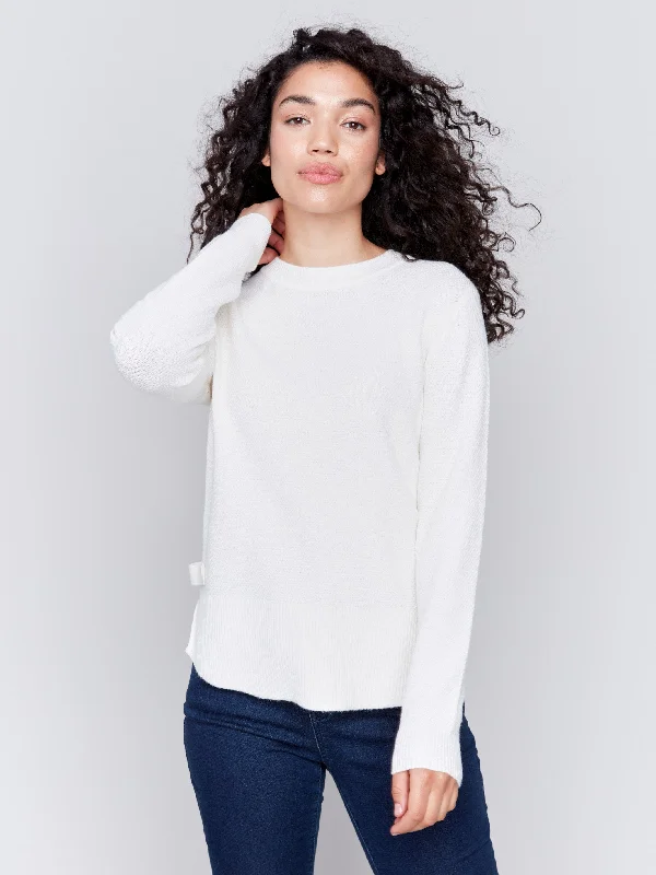 Doorbuster Deal Sweater with Side Tab Detail - Ecru