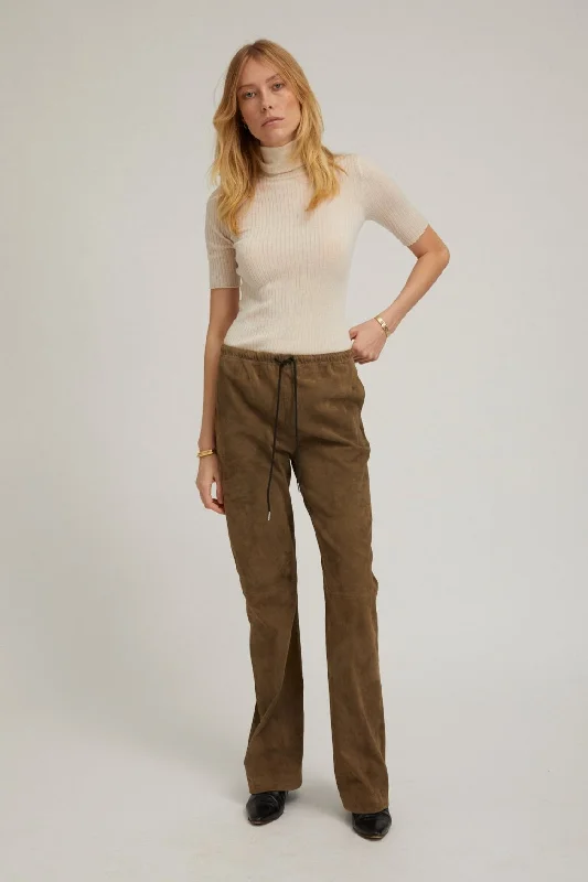 Exclusive Preview Olive Suede Straight Leg Pants