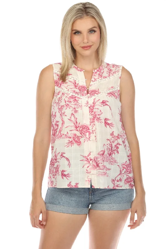Great Deal Johnny Was Pink Firebird Button Down Sleeveless Blouse Boho Chic R11824