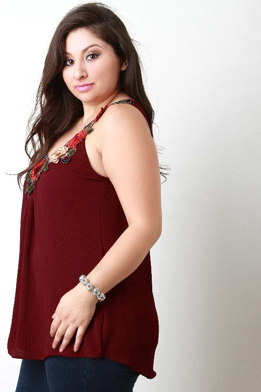 Instant Savings Embroidered Flower Flowy Tank Top
