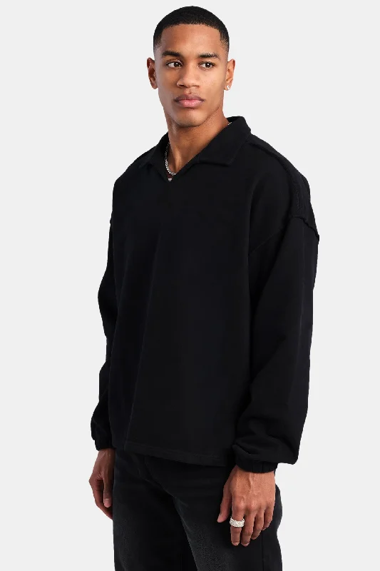 Long Sleeve Collared Sweatshirt - Black