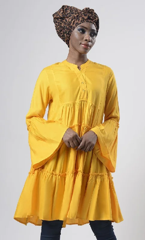 Closeout Tiered Yellow Everyday Wear Soft, Breathable Cool Tunic