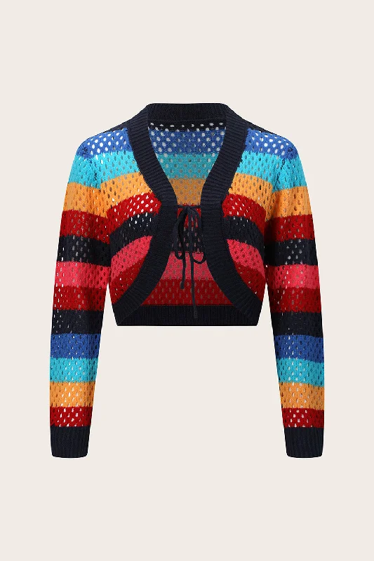 TIME-Limited Offer Openwork Color Block Tied Cardigan