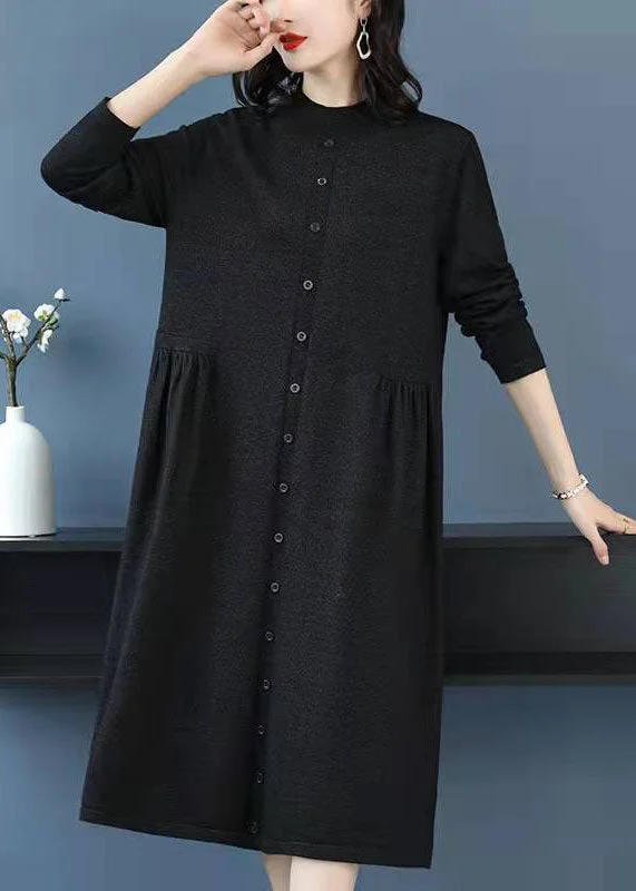 The Best Deal Knitted chocolate Sweater weather Largo high neck Button DIY knitted dress