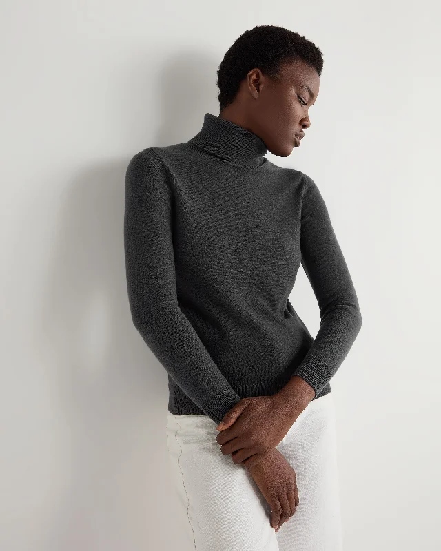 Inventory Reduction Women's Luna Turtle Neck Cashmere Sweater Anthracite Grey