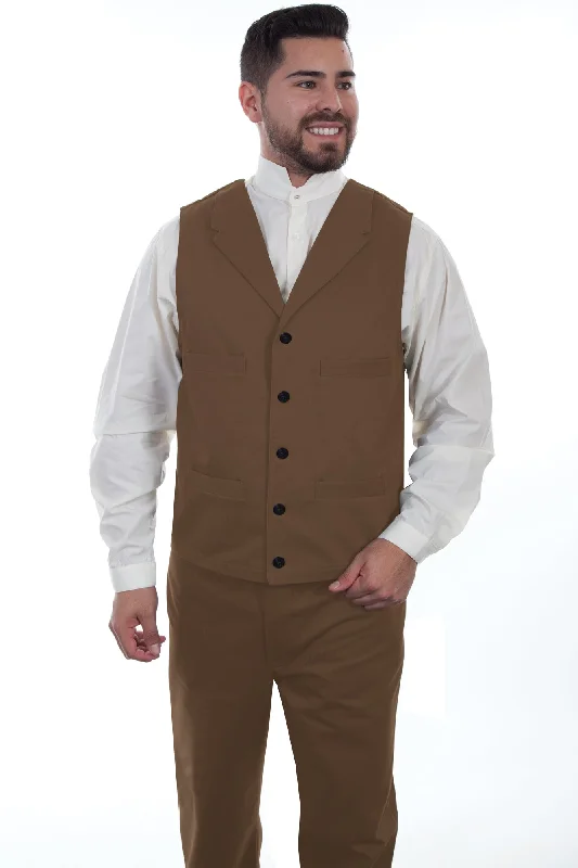 Wahmaker Mens Brown 100% Cotton Herringbone Vest