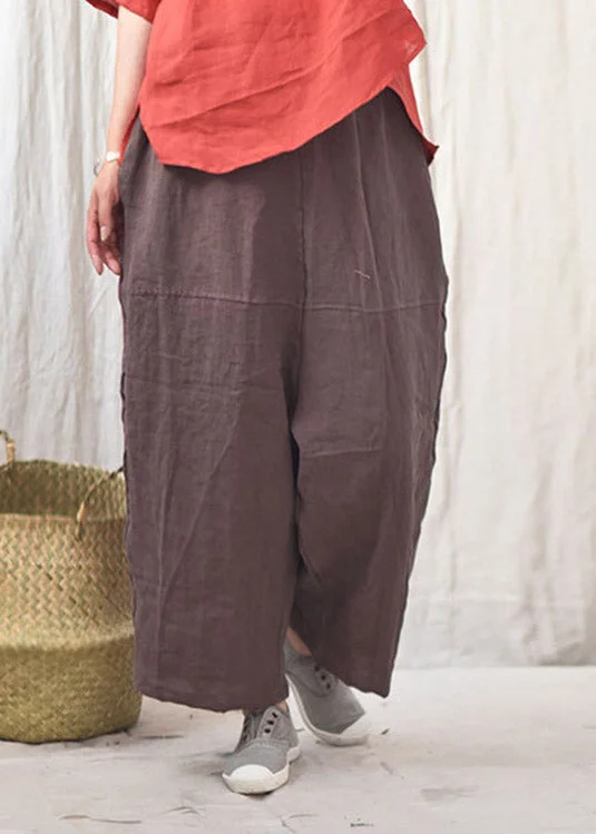 Weekend Discounts to Enjoy Coffee Pockets Patchwork Elastic Waist Linen Pants Summer