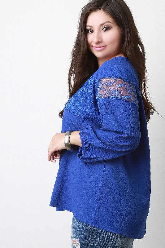 Super Bargain Floral Lace Panel Long Sleeve Top