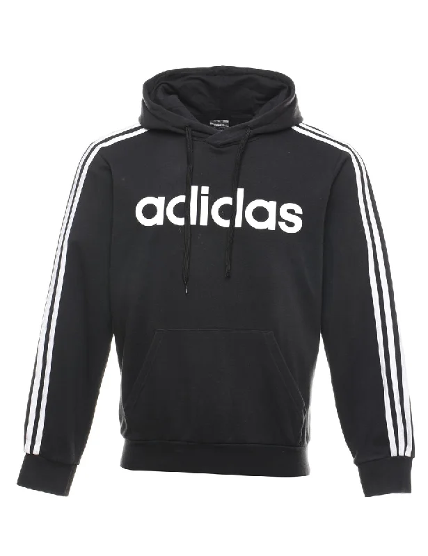 Adidas Black & White Three Stripe Hooded Sweatshirt - S