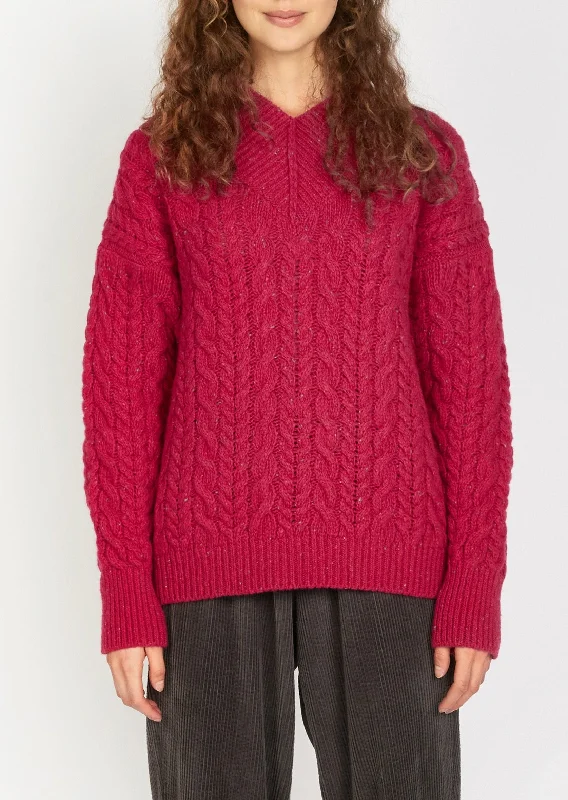 Price Break IrelandsEye Cable V-neck Aran Sweater | Bramble Berry