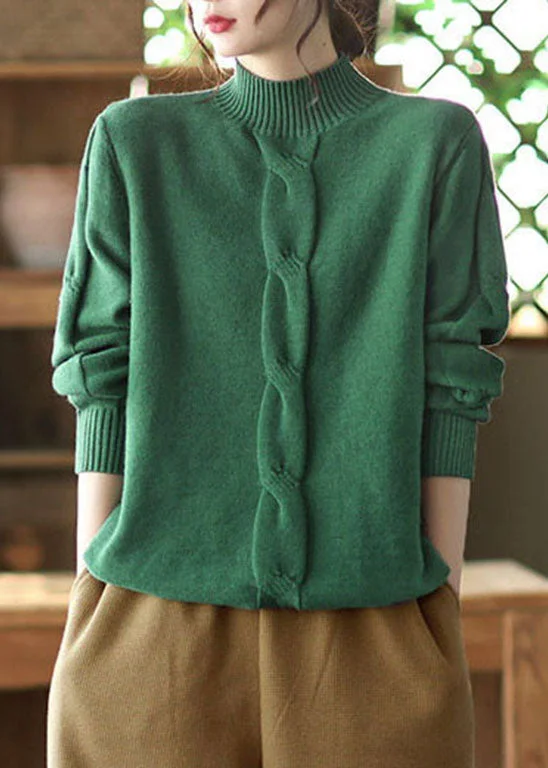Extra Discount Fine Green Turtle Neck Loose Knit Sweater Tops Winter