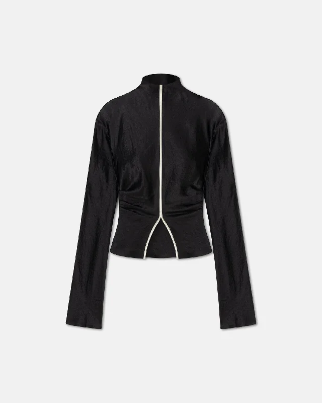 Extra Savings Domini - Crinkled-Satin Turtleneck Top - Black/Ecru