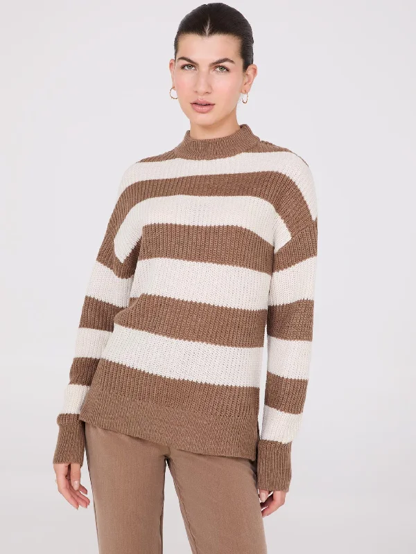 Weekend Offers You Can't Ignore Striped Mock Neck Sweater With Side Slits