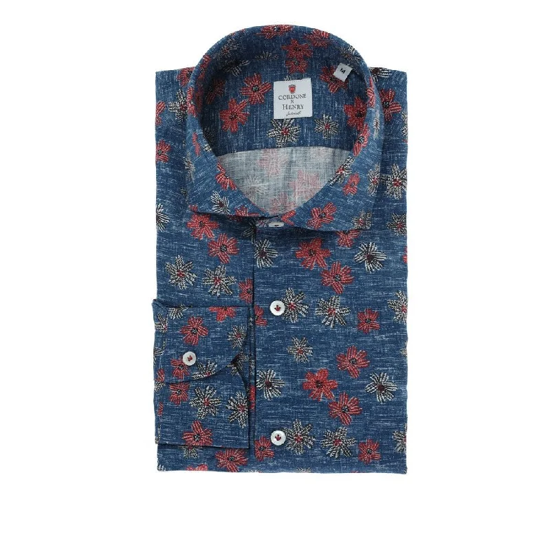 HENRY SARTORIAL X CORDONE Floral Linen Shirt BLUE/MULTI