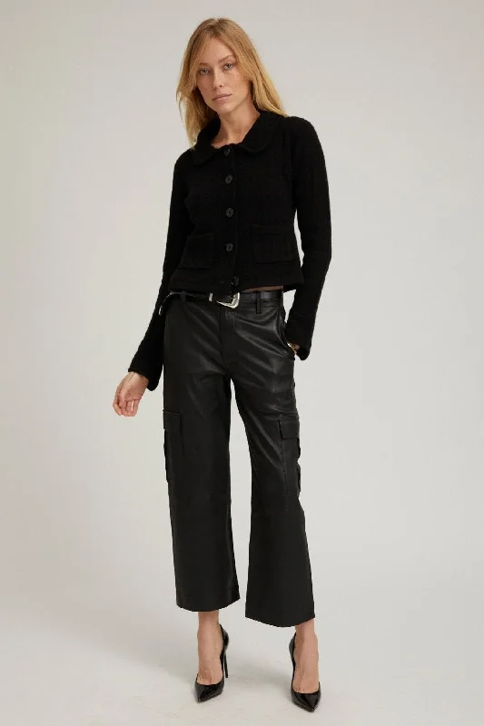 Don't Delay Black Leather Cropped Cargo Trousers